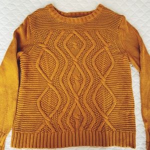 Lands End Cable Drifter Sweater Mustard Lg Petite